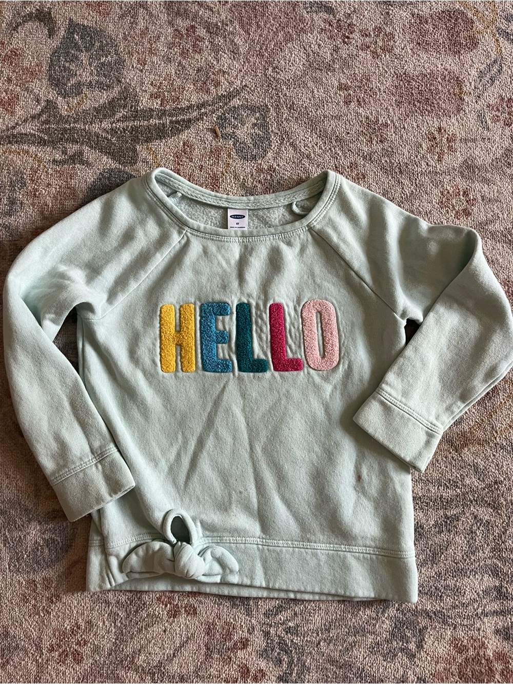 Old Navy Mint Sweatshirt with Multicolor 'HELLO' Chenille Letters
